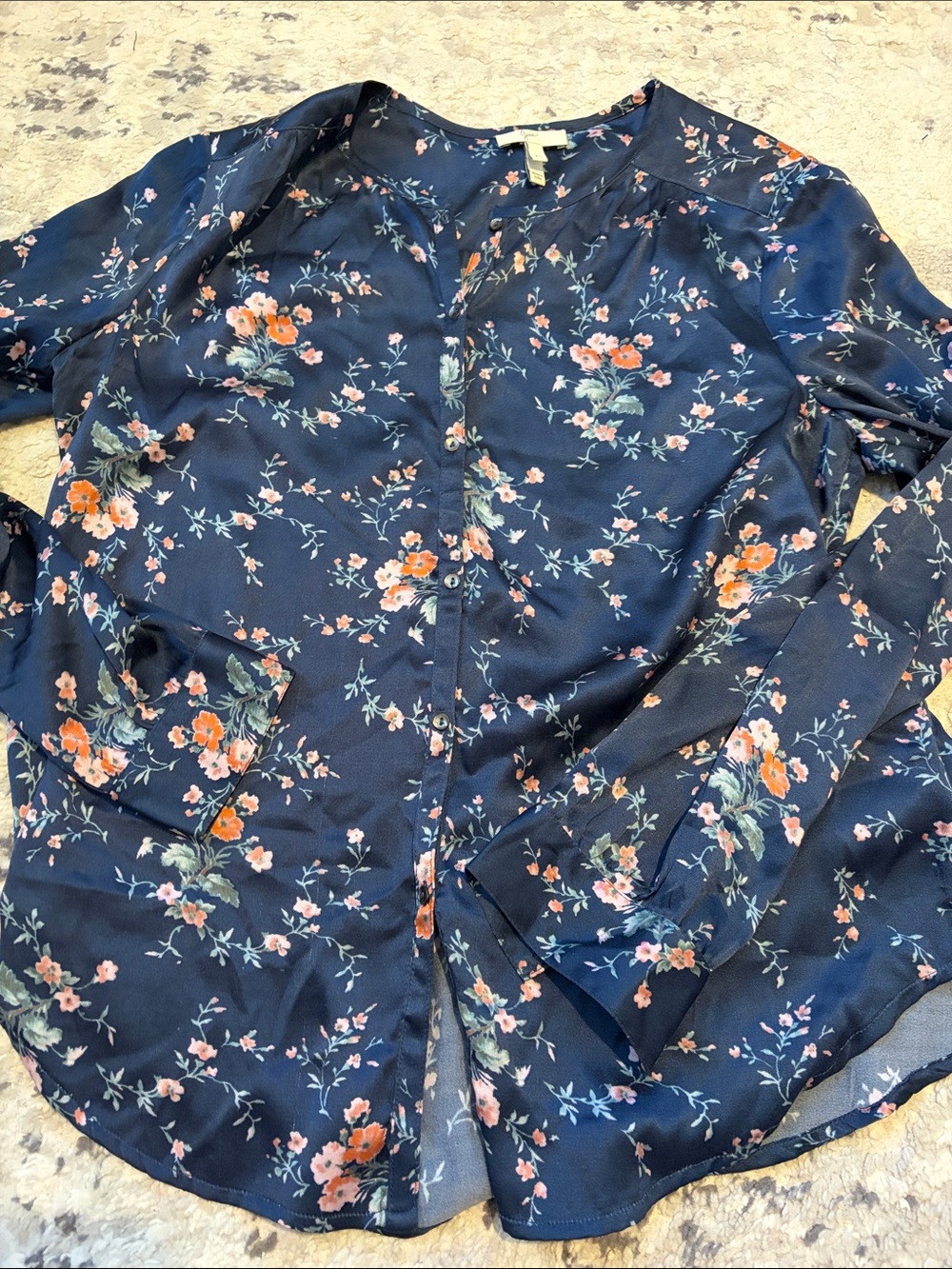 Joie Navy Floral Button-Up Blouse